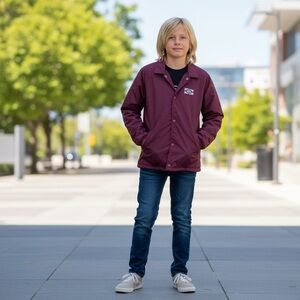 Vans Burgundy Button Down Kids Windbreaker size Large (10-12)
